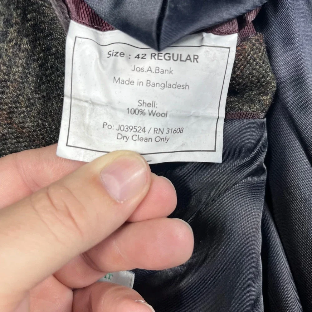 Jos.‎ A. Bank Sport Coat Mens 42R Brown Plaid 100% Wool Tailored Fit Blazer